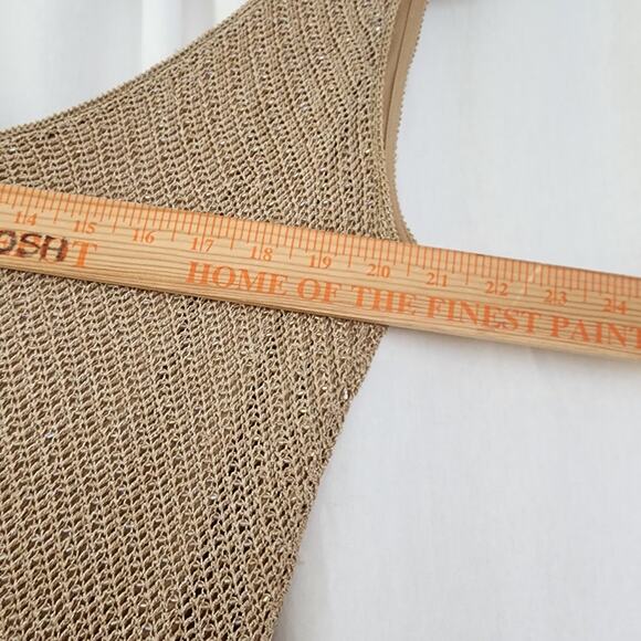 Carmen Marc Valvo Knit crochet Maxi Dress L tan gold All-over beaded formal vtg - Picture 13 of 13